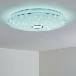 hofstein Plafonnier Cirque LED Chrome, 1 lumière, Télécommandes, Changeur de couleurs* Lampes Modernes