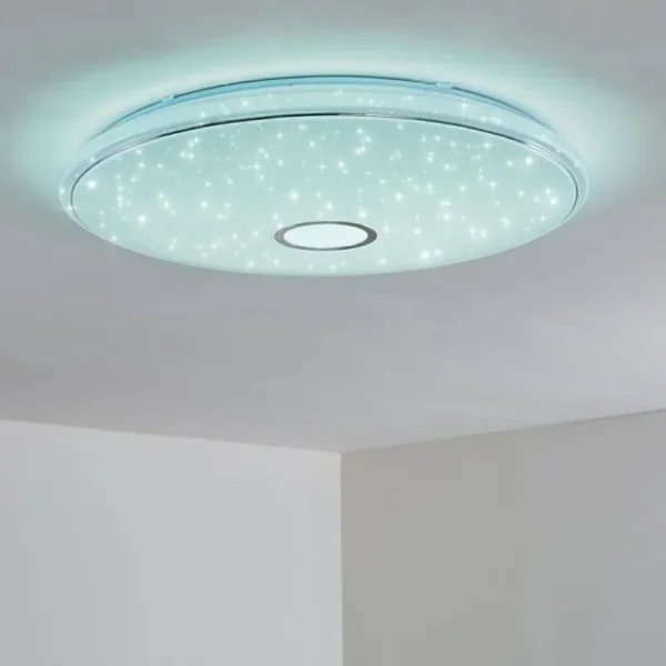 hofstein Plafonnier Cirque LED Chrome, 1 lumière, Télécommandes, Changeur de couleurs* Lampes Modernes