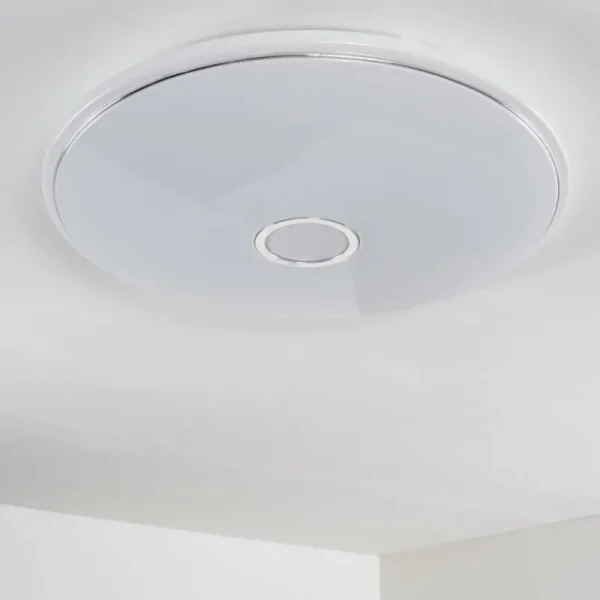 hofstein Plafonnier Cirque LED Chrome, 1 lumière, Télécommandes, Changeur de couleurs* Lampes Modernes