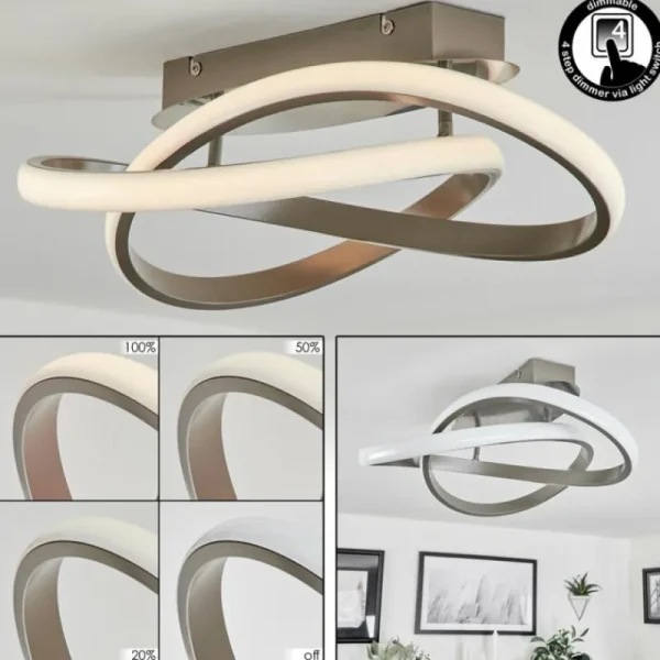 hofstein Plafonnier Cochato LED Nickel mat, 1 lumière* Lampes Modernes