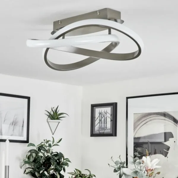 hofstein Plafonnier Cochato LED Nickel mat, 1 lumière* Lampes Modernes