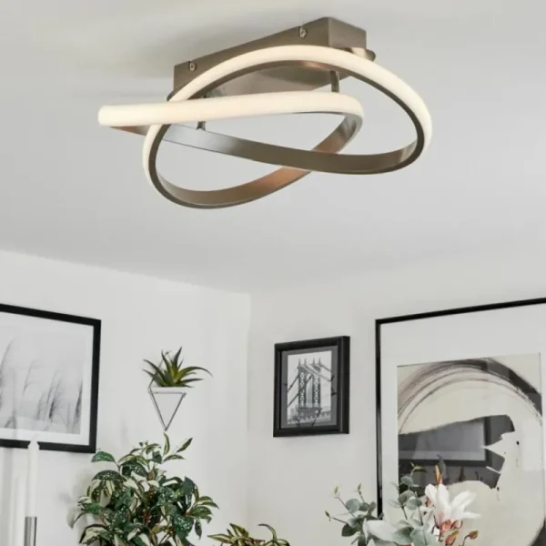 hofstein Plafonnier Cochato LED Nickel mat, 1 lumière* Lampes Modernes