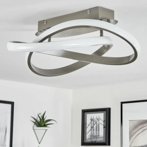 hofstein Plafonnier Cochato LED Nickel mat, 1 lumière* Lampes Modernes