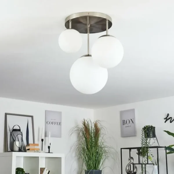hofstein Plafonnier Cochuna Nickel mat, 3 lumières* Lampes En Verre