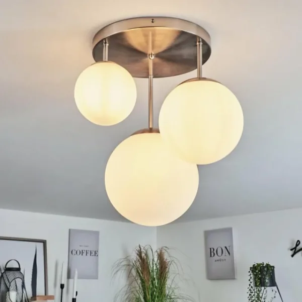 hofstein Plafonnier Cochuna Nickel mat, 3 lumières* Lampes En Verre