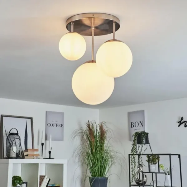 hofstein Plafonnier Cochuna Nickel mat, 3 lumières* Lampes En Verre