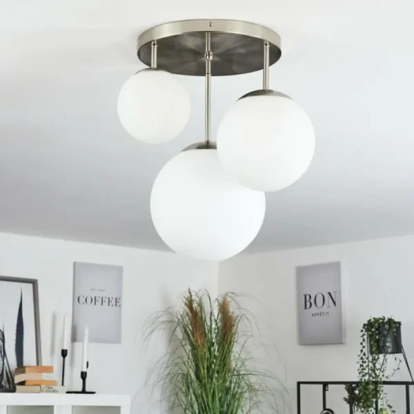 hofstein Plafonnier Cochuna Nickel mat, 3 lumières* Lampes En Verre