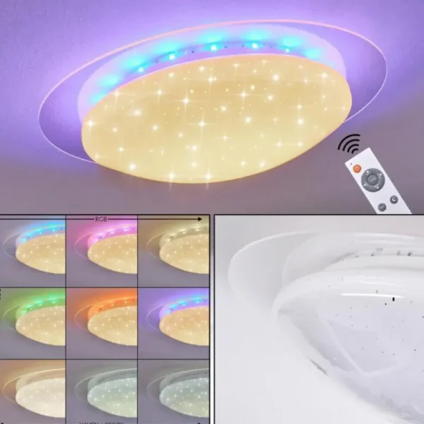 hofstein Plafonnier Cure LED Blanc, 1 lumière, Télécommandes, Changeur de couleurs* Lampes Modernes