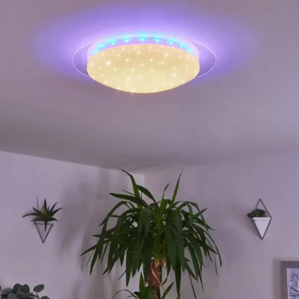 hofstein Plafonnier Cure LED Blanc, 1 lumière, Télécommandes, Changeur de couleurs* Lampes Modernes
