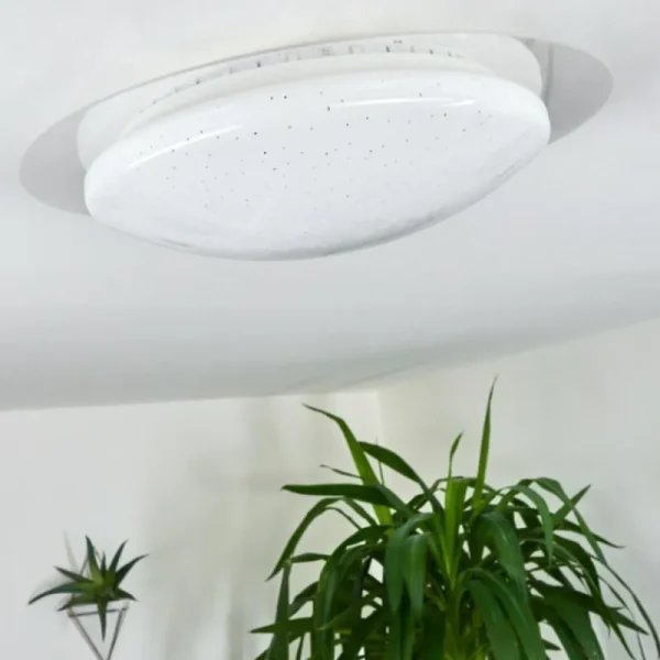 hofstein Plafonnier Cure LED Blanc, 1 lumière, Télécommandes, Changeur de couleurs* Lampes Modernes