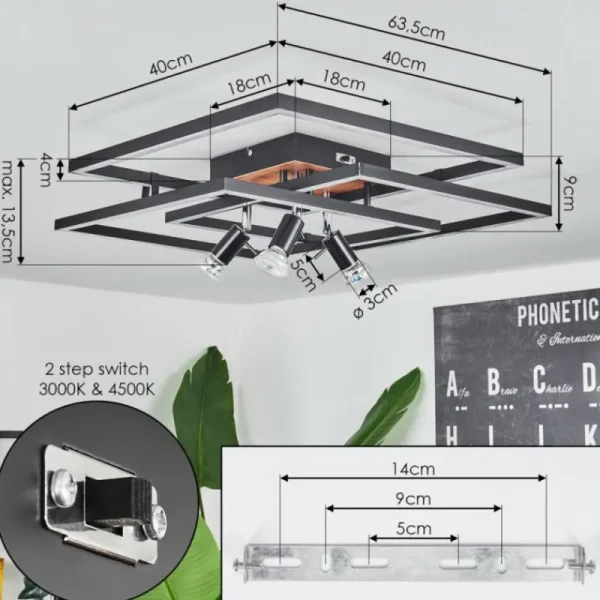 hofstein Plafonnier Deadwood LED Brun, Couleur bois, 4 lumières* Lampes Modernes