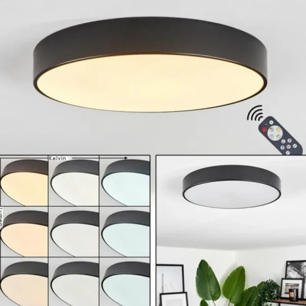 hofstein Plafonnier Diagonal LED Noir, 1 lumière, Télécommandes* Lampes Modernes