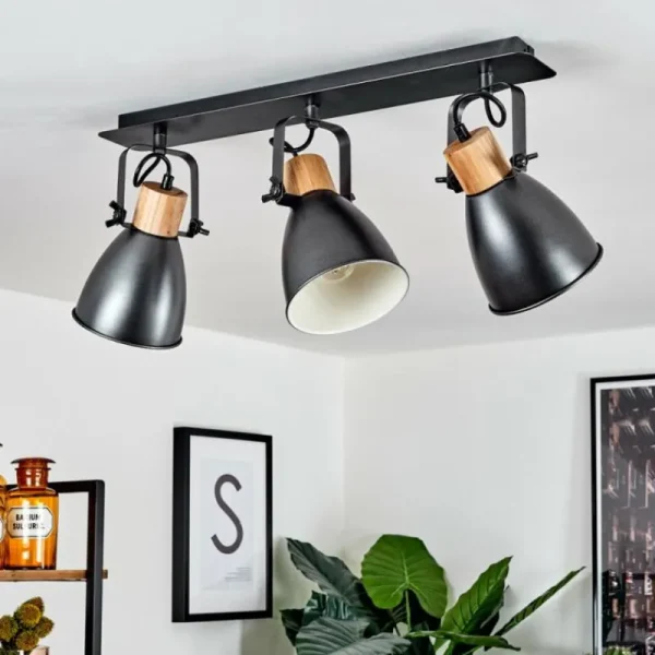 hofstein Plafonnier Elm Anthracite, Bois clair, 3 lumières* Lampes Modernes