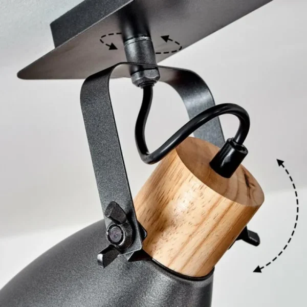 hofstein Plafonnier Elm Anthracite, Bois clair, 3 lumières* Lampes Modernes