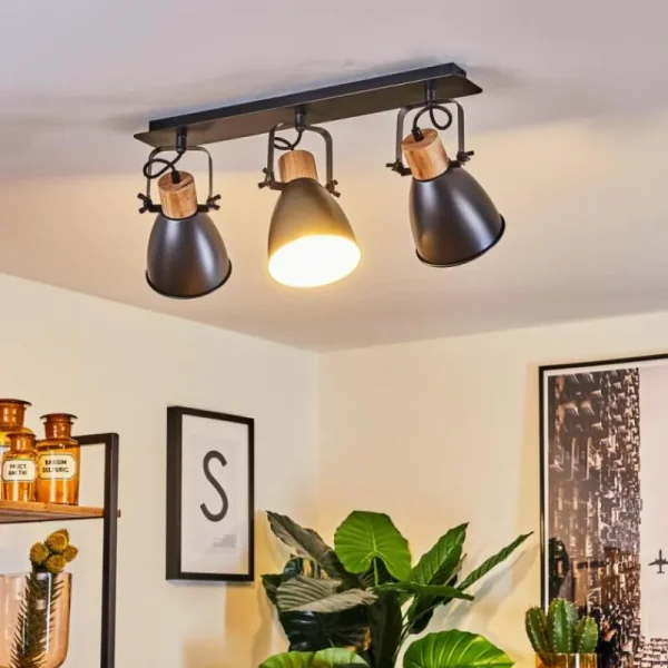 hofstein Plafonnier Elm Anthracite, Bois clair, 3 lumières* Lampes Modernes