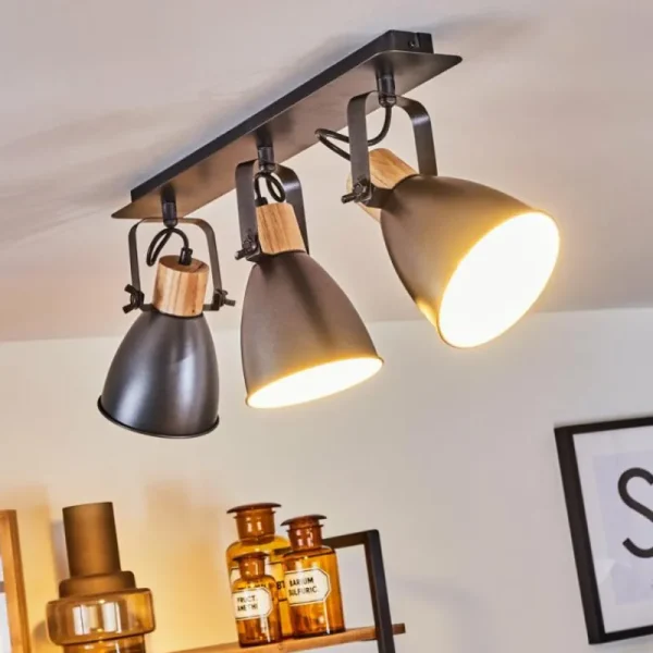 hofstein Plafonnier Elm Anthracite, Bois clair, 3 lumières* Lampes Modernes