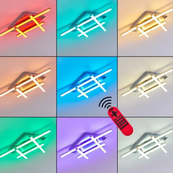 hofstein Plafonnier Eriz LED Nickel mat, 4 lumières, Télécommandes, Changeur de couleurs* Lampes Modernes