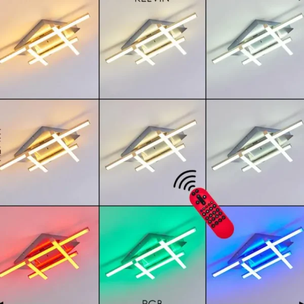 hofstein Plafonnier Eriz LED Nickel mat, 4 lumières, Télécommandes, Changeur de couleurs* Lampes Modernes