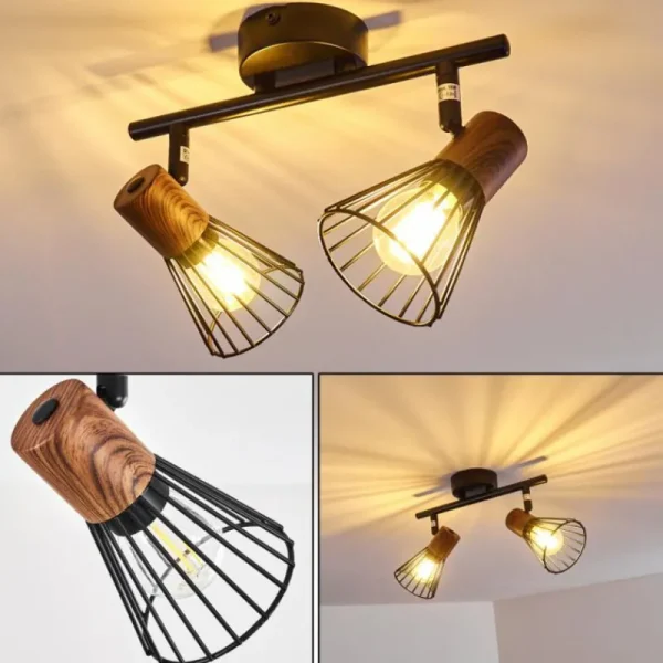 hofstein Plafonnier Errested Bois foncé, Noir, 2 lumières* Lampes Modernes