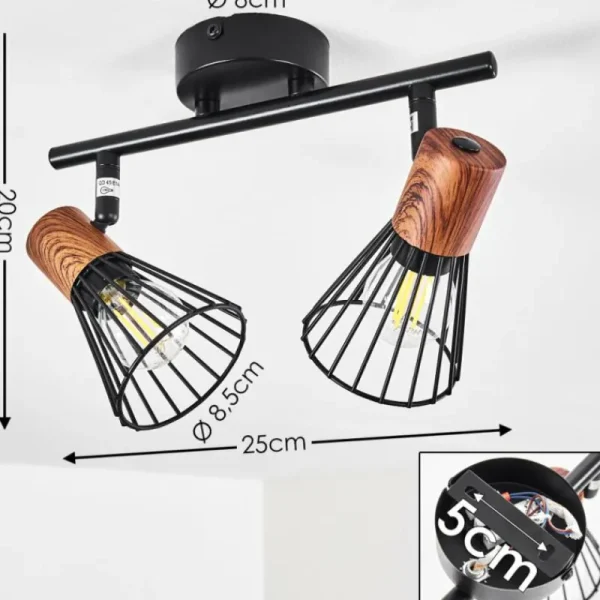 hofstein Plafonnier Errested Bois foncé, Noir, 2 lumières* Lampes Modernes