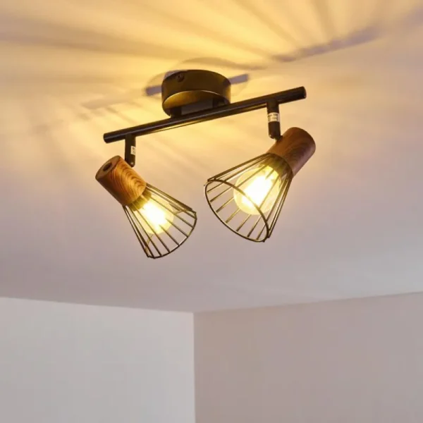 hofstein Plafonnier Errested Bois foncé, Noir, 2 lumières* Lampes Modernes