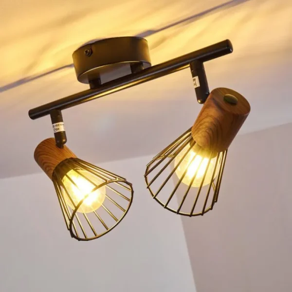 hofstein Plafonnier Errested Bois foncé, Noir, 2 lumières* Lampes Modernes