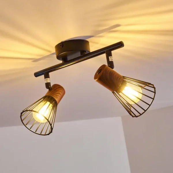 hofstein Plafonnier Errested Bois foncé, Noir, 2 lumières* Lampes Modernes