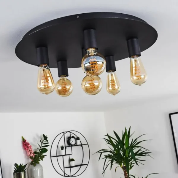hofstein Plafonnier Esbjerg Noir, 6 lumières* Lampes Modernes