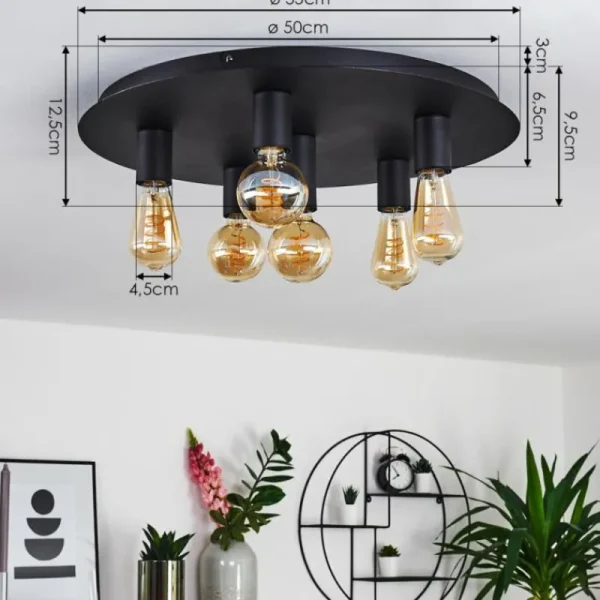 hofstein Plafonnier Esbjerg Noir, 6 lumières* Lampes Modernes