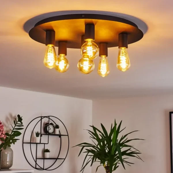 hofstein Plafonnier Esbjerg Noir, 6 lumières* Lampes Modernes
