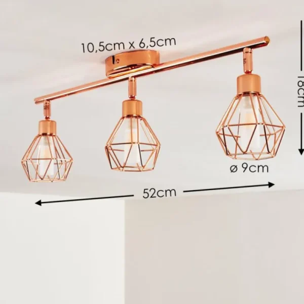 hofstein Plafonnier Ferrand LED Cuivre, 3 lumières* Lampes En Verre