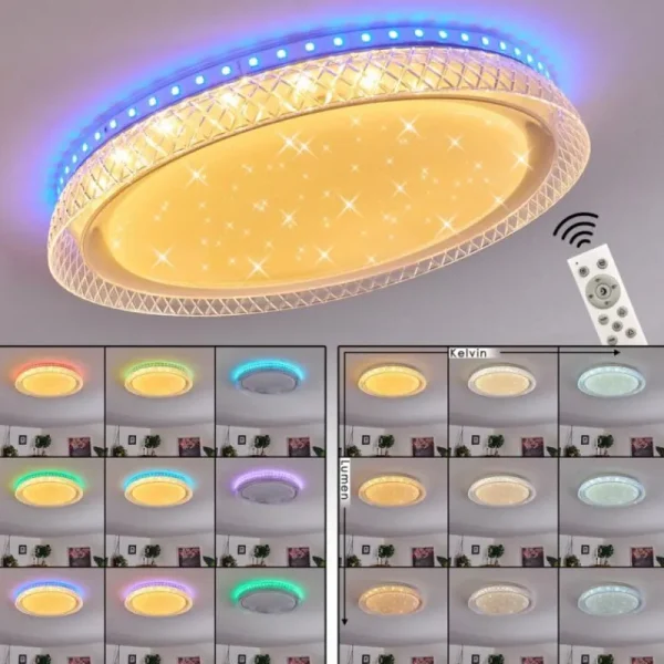 hofstein Plafonnier Fondaco LED Blanc, 1 lumière, Télécommandes, Changeur de couleurs* Lampes Modernes