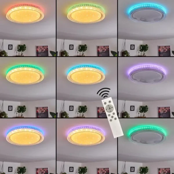 hofstein Plafonnier Fondaco LED Blanc, 1 lumière, Télécommandes, Changeur de couleurs* Lampes Modernes