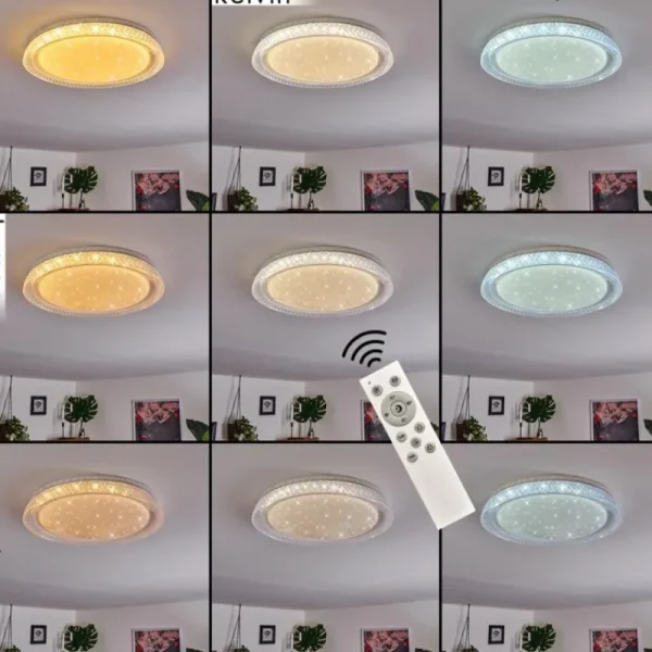 hofstein Plafonnier Fondaco LED Blanc, 1 lumière, Télécommandes, Changeur de couleurs* Lampes Modernes