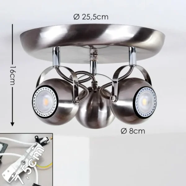 hofstein Plafonnier Gadmen Nickel mat, 3 lumières* Lampes Modernes