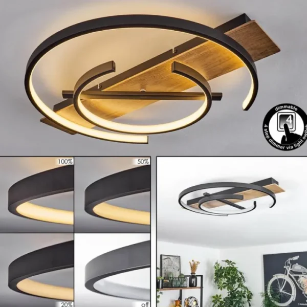 hofstein Plafonnier Gauvin LED Brun, Couleur bois, Noir, 1 lumière* Lampes Modernes