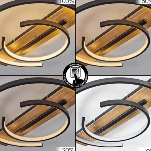 hofstein Plafonnier Gauvin LED Brun, Couleur bois, Noir, 1 lumière* Lampes Modernes
