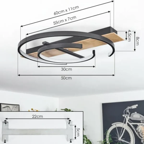 hofstein Plafonnier Gauvin LED Brun, Couleur bois, Noir, 1 lumière* Lampes Modernes