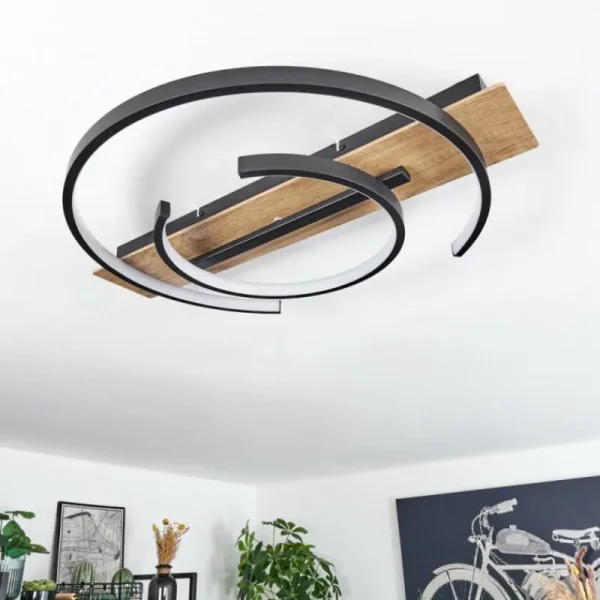 hofstein Plafonnier Gauvin LED Brun, Couleur bois, Noir, 1 lumière* Lampes Modernes
