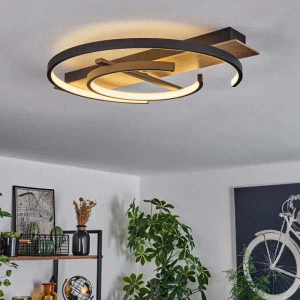 hofstein Plafonnier Gauvin LED Brun, Couleur bois, Noir, 1 lumière* Lampes Modernes