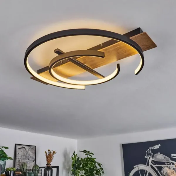 hofstein Plafonnier Gauvin LED Brun, Couleur bois, Noir, 1 lumière* Lampes Modernes