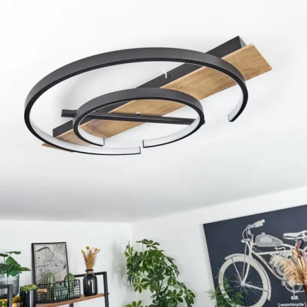 hofstein Plafonnier Gauvin LED Brun, Couleur bois, Noir, 1 lumière* Lampes Modernes