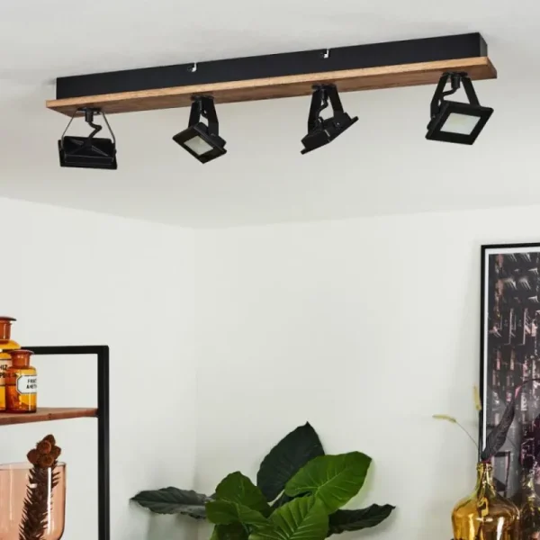 hofstein Plafonnier Giresta LED Bois foncé, Noir, 4 lumières* Lampes Modernes