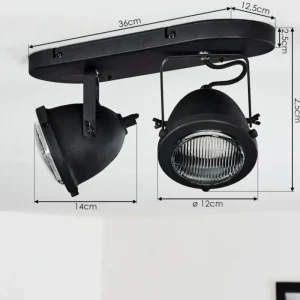 hofstein Plafonnier Glostrup Noir, 2 lumières* Lampes En Verre
