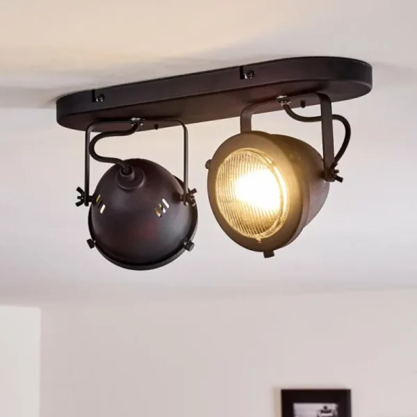 hofstein Plafonnier Glostrup Noir, 2 lumières* Lampes En Verre