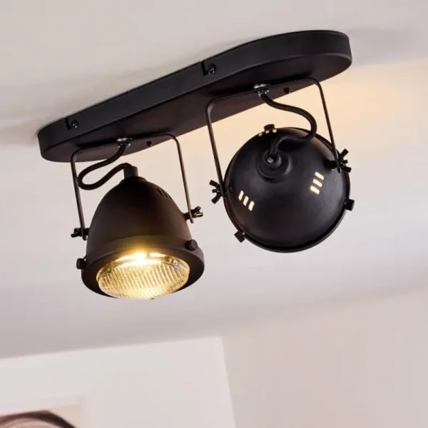 hofstein Plafonnier Glostrup Noir, 2 lumières* Lampes En Verre