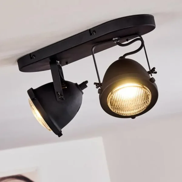hofstein Plafonnier Glostrup Noir, 2 lumières* Lampes En Verre