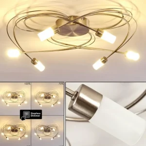 hofstein Plafonnier Gordola LED Acier brossé, 6 lumières* Lampes En Verre