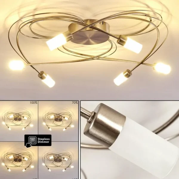 hofstein Plafonnier Gordola LED Acier brossé, 6 lumières* Lampes En Verre