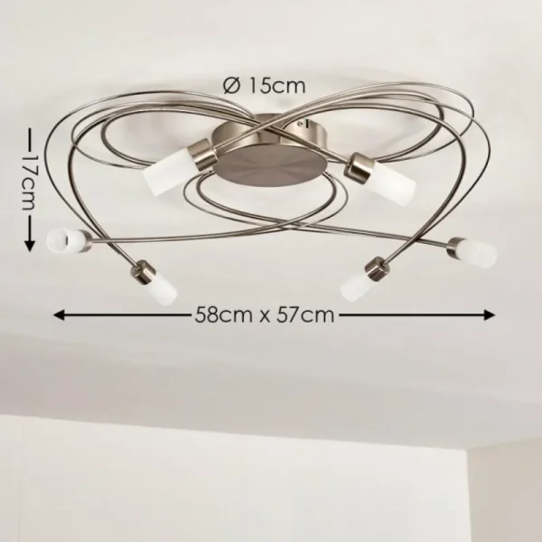 hofstein Plafonnier Gordola LED Acier brossé, 6 lumières* Lampes En Verre